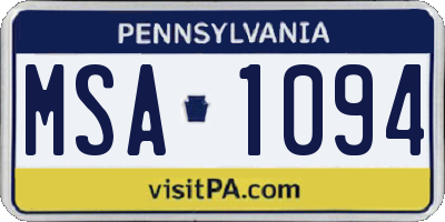 PA license plate MSA1094