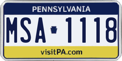 PA license plate MSA1118
