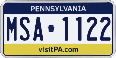 PA license plate MSA1122