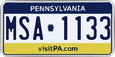 PA license plate MSA1133