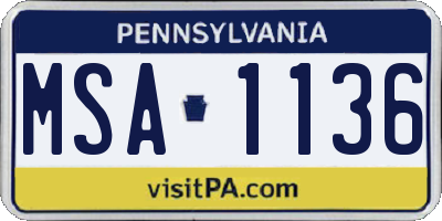 PA license plate MSA1136