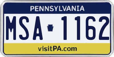 PA license plate MSA1162