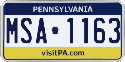 PA license plate MSA1163