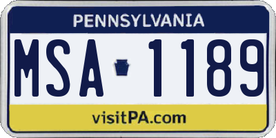 PA license plate MSA1189