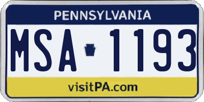 PA license plate MSA1193