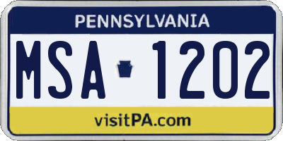 PA license plate MSA1202