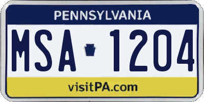 PA license plate MSA1204
