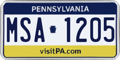 PA license plate MSA1205