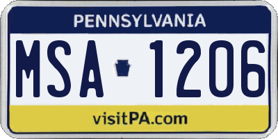 PA license plate MSA1206