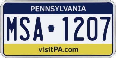 PA license plate MSA1207