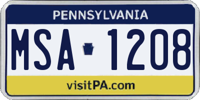 PA license plate MSA1208