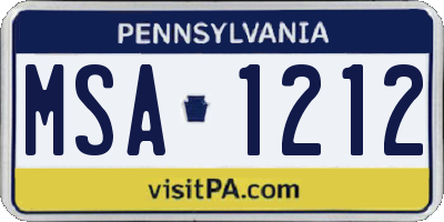 PA license plate MSA1212