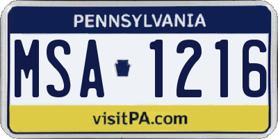PA license plate MSA1216