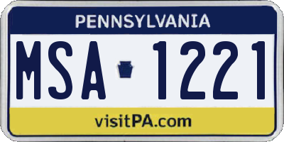PA license plate MSA1221