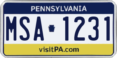 PA license plate MSA1231