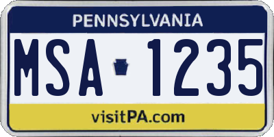 PA license plate MSA1235