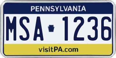 PA license plate MSA1236