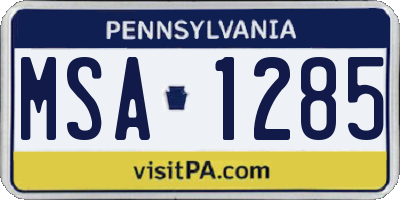 PA license plate MSA1285