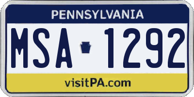 PA license plate MSA1292