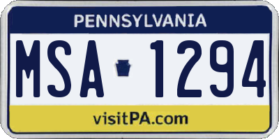 PA license plate MSA1294