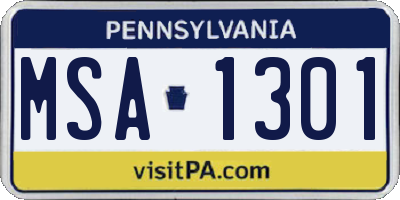PA license plate MSA1301