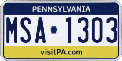 PA license plate MSA1303