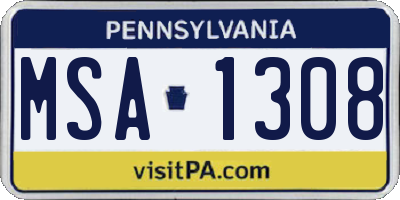 PA license plate MSA1308