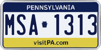 PA license plate MSA1313