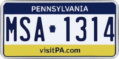 PA license plate MSA1314