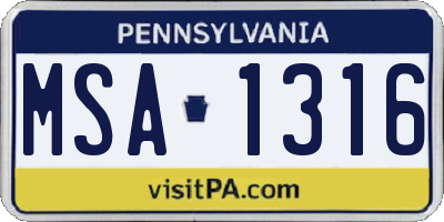 PA license plate MSA1316