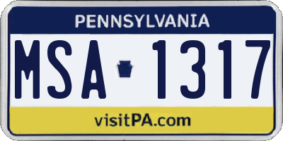 PA license plate MSA1317
