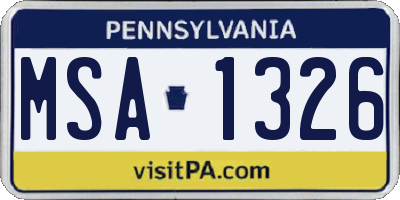 PA license plate MSA1326
