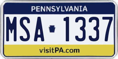 PA license plate MSA1337