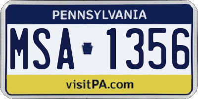 PA license plate MSA1356