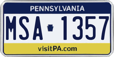 PA license plate MSA1357