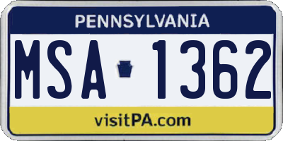 PA license plate MSA1362