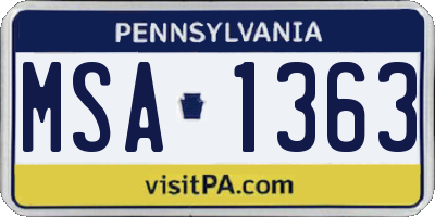 PA license plate MSA1363