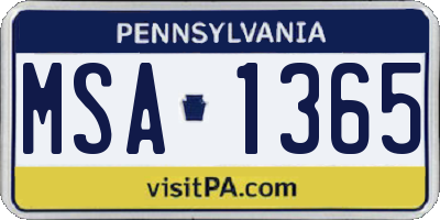 PA license plate MSA1365