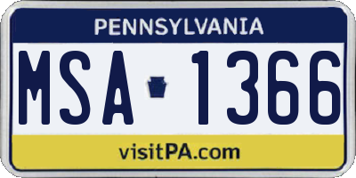 PA license plate MSA1366