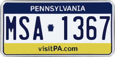 PA license plate MSA1367