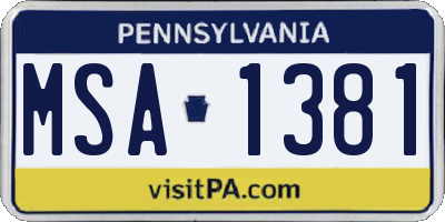 PA license plate MSA1381