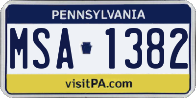 PA license plate MSA1382