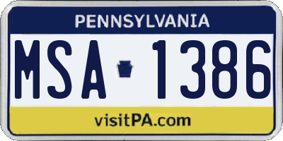 PA license plate MSA1386