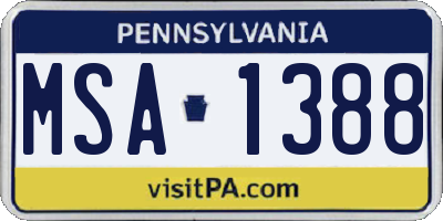 PA license plate MSA1388