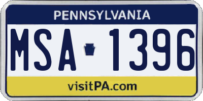 PA license plate MSA1396