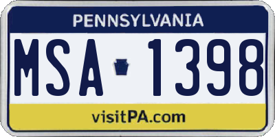 PA license plate MSA1398