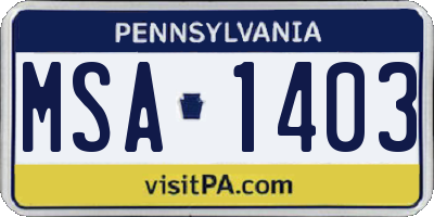 PA license plate MSA1403