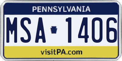 PA license plate MSA1406