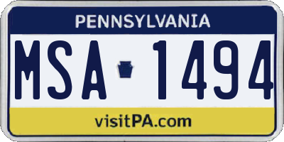 PA license plate MSA1494