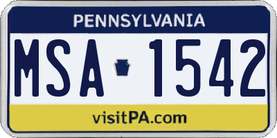PA license plate MSA1542